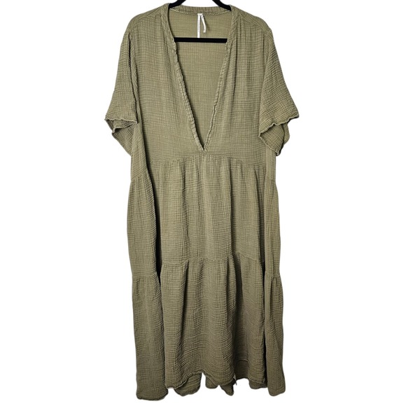 Anthropologie Dresses & Skirts - by Anthropologie 3X Green Kallie Cotton Gauze Tiered Maxi Dress Short Sleeve